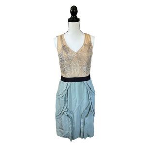 Sachin + Babi Silk Mesh Art Deco Sequin Embellished Dress Elegant Evening Size 6